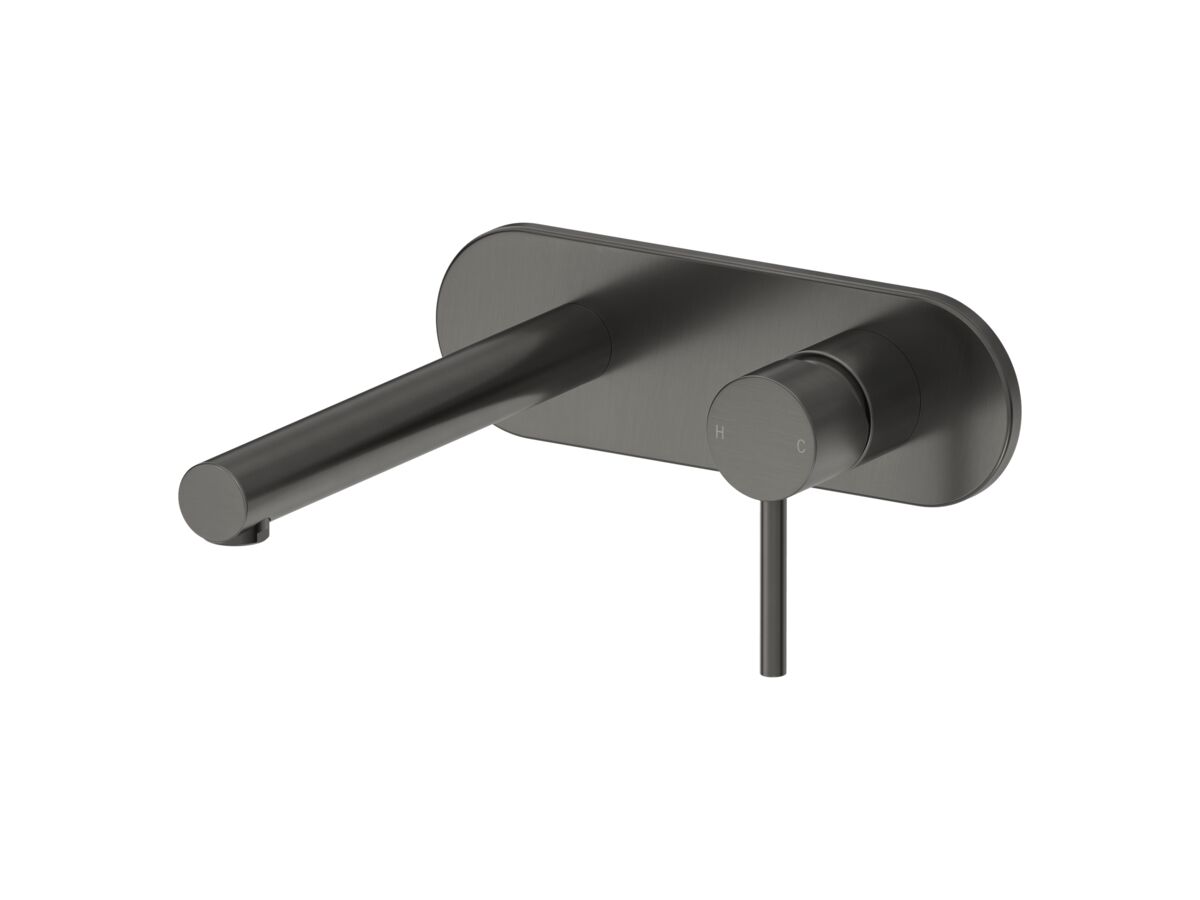 Mizu Drift Wall Basin/Bath Mixer Set Straight Spout Brushed Gunmetal (6 Star)