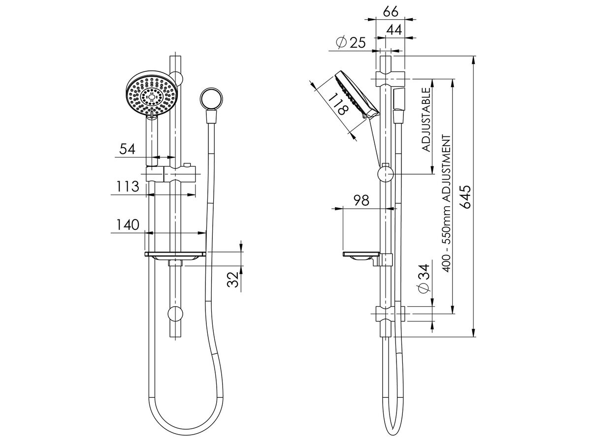 Vivid Hand Shower on Rail Chrome (5 Star)