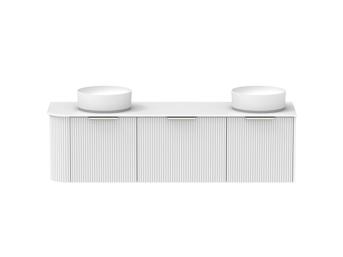 Supporting Image - Kado Neue Fluted Single Curve All Drawer 1650mm Wall Hung Vanity with Double Basin Durasein 12mm Top Ultra White