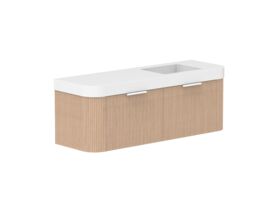 Supporting Image 2- Kado Neue Fluted Double Curve All Drawer 1500mm Wall Hung Vanity with Right Hand Basin Durasein 90mm Top Blonde Oak