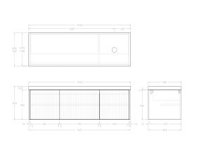 Technical Drawing - Kado Neue Fluted Square All Door 1500mm Wall Hung Vanity with Right Hand Basin 50mm Top