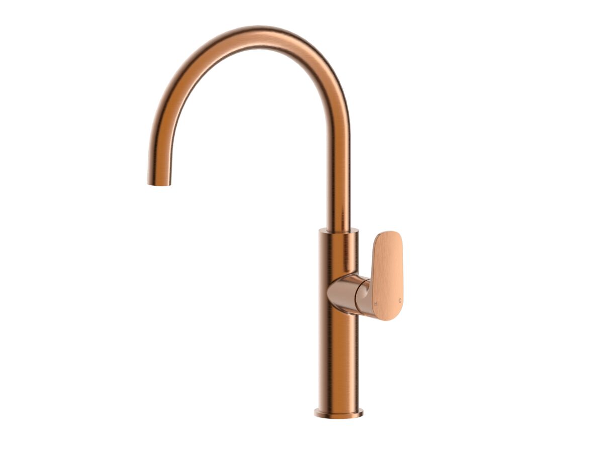 Hero - Mizu Silk Gooseneck Sink Mixer Curved Brushed Bronze (5 Star) Lead Free