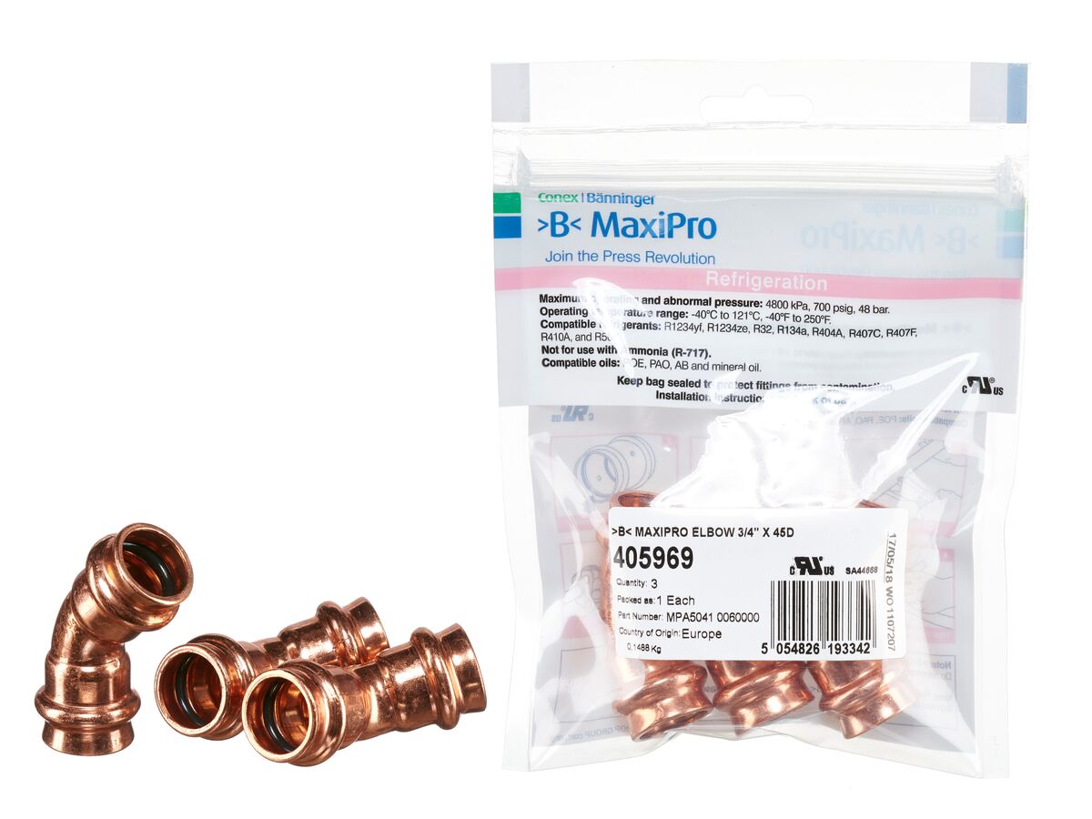 >B< Maxipro Elbow 45 Degree x 3/4" Bag of 3