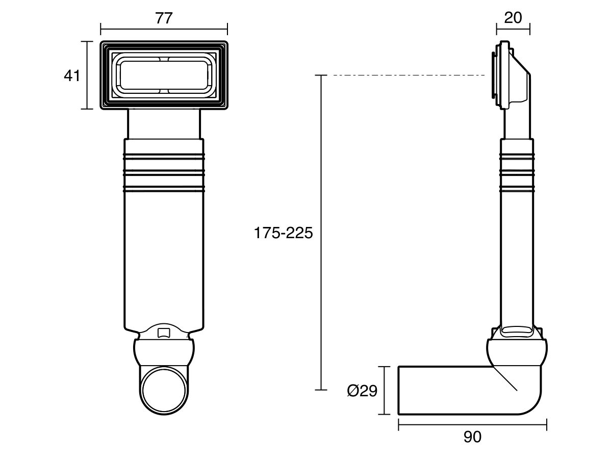 Technical Drawing - Memo Sink Overflow Kit (No Logo) Stainless Steel