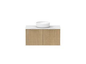 Supporting Image - Kado Neue Fluted Square All Drawer 900mm Wall Hung Vanity with Centre Basin Durasein 12mm Top Boston Oak