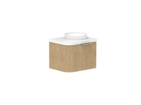 Supporting Image 2- Kado Neue Fluted Single Curve All Drawer 600mm Wall Hung Vanity with Centre Basin Durasein 50mm Top Boston Oak