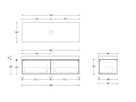 Technical Drawing - Posh Domaine 1500mm Wall Hung Vanity Unit All-Drawer Single Bowl 90mm Top