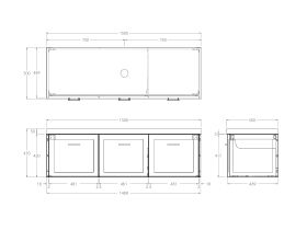 Technical Drawing - Kado Lux All Door 1500mm Centre Bowl Wall Hung 50mm Top