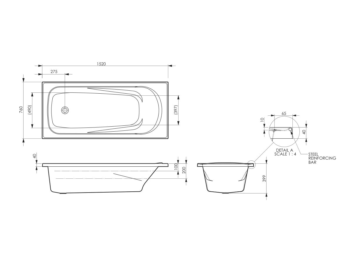 Technical Drawing - Solus MK2 Contour 12 Jets 1520mm White
