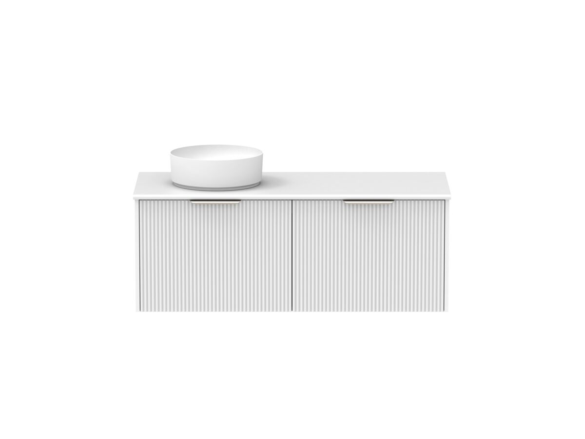 Supporting Image - Kado Neue Fluted Square All Drawer 1200mm Wall Hung Vanity with Left Hand Basin 20mm Top Ultra White