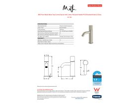 Specification Sheet - Milli Pure Basin Mixer Tap Curved Spout with Linear Textured Handle PVD Brushed Nickel (5 Star)
