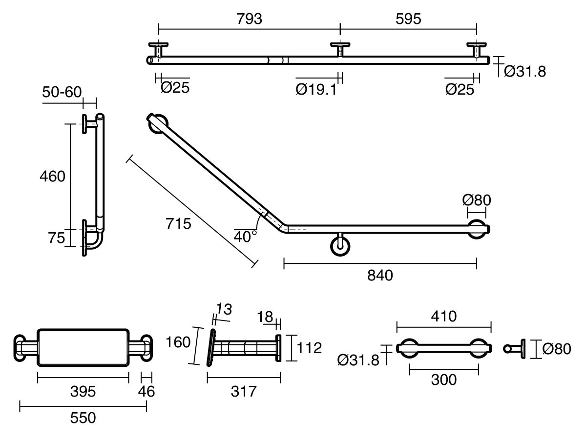 Technical Drawing - Mizu Drift 40 Degree Accessible WC Kit Right Hand
