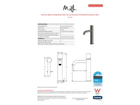 Specification Sheet - Milli Pure Medium Height Basin Mixer Tap Curved Spout PVD Brushed Gunmetal (5 Star)