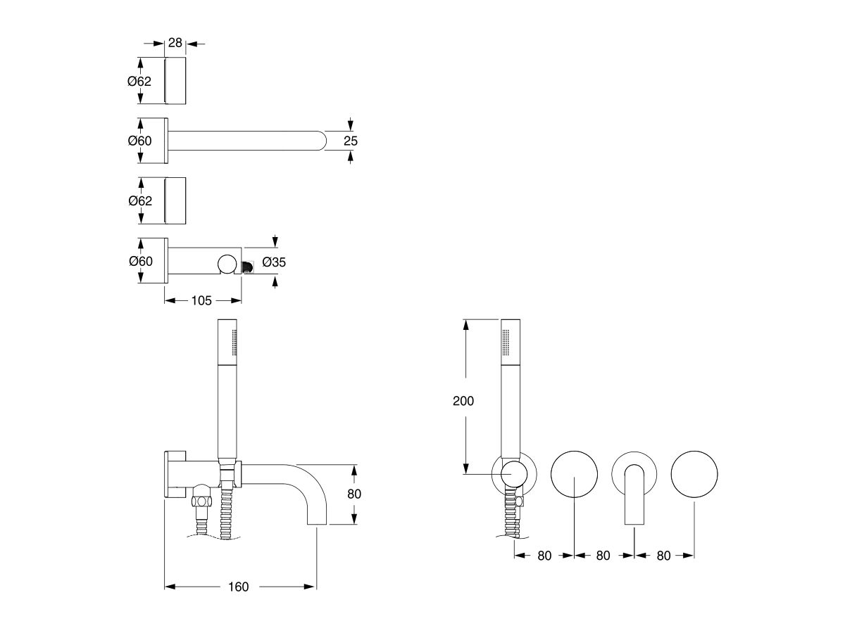 Sussex Pure Progressive Bath Mixer Tap System 160mm with Handshower Right Hand (3 Star)