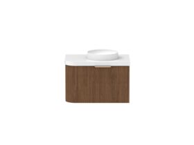 Supporting Image - Kado Neue Fluted Single Curve All Drawer 750mm Wall Hung Vanity with Centre Basin Durasein 50mm Top Florentine Walnut