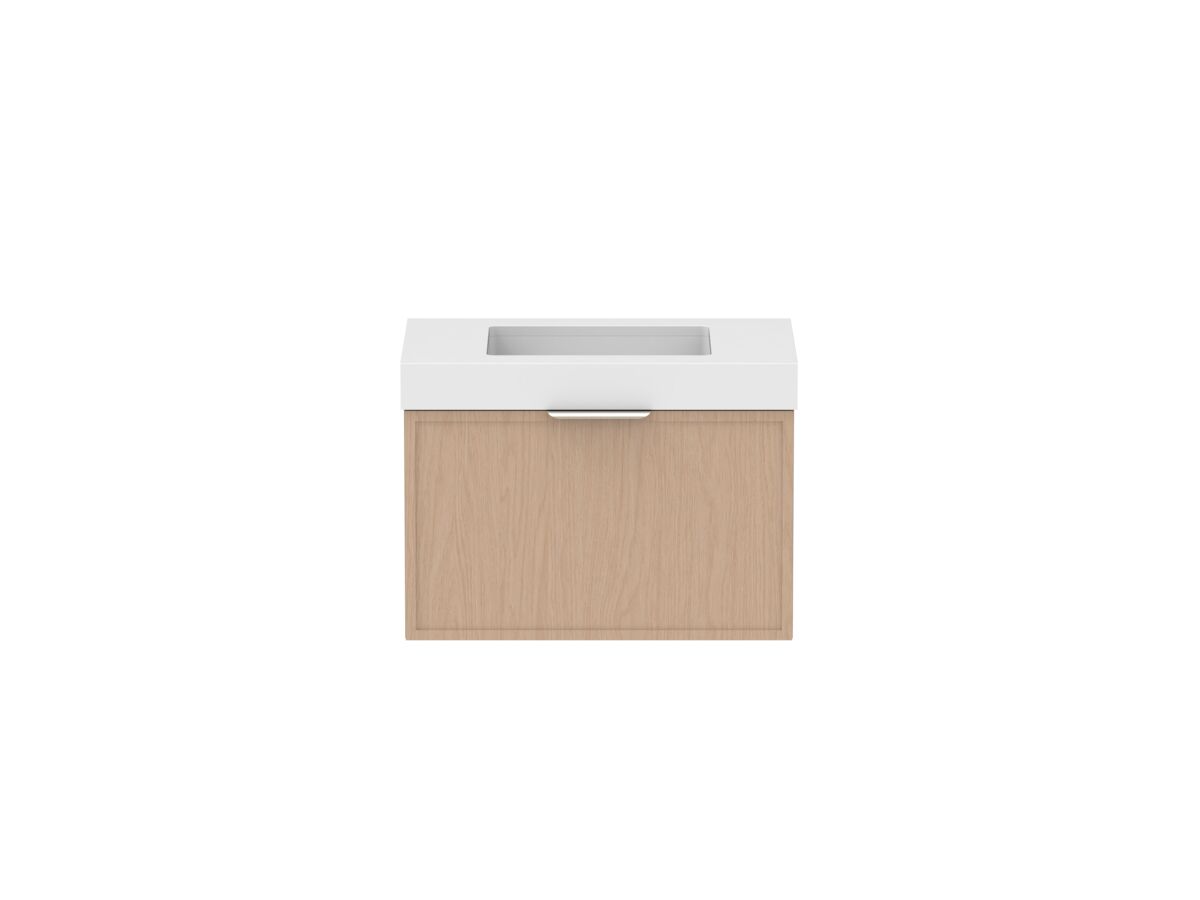 Supporting Image - Kado Lux Slim All Drawer 750mm Wall Hung Vanity with Centre Basin 90mm Top Blonde Oak