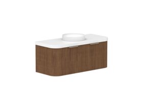 Supporting Image - Kado Neue Fluted Double Curve All Drawer 1200mm Wall Hung Vanity with Centre Basin Durasein 50mm Top Florentine Walnut