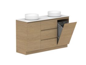 Supporting Image - Posh Domaine Plus Hamper 1500 Floor Mounted Double Bowl 12mm Durasein Top