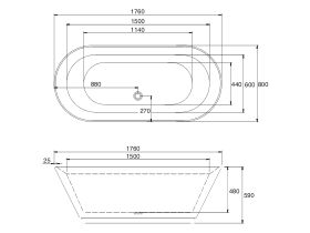 Posh Bristol Freestanding Bath 1760 x 800 x 590mm White