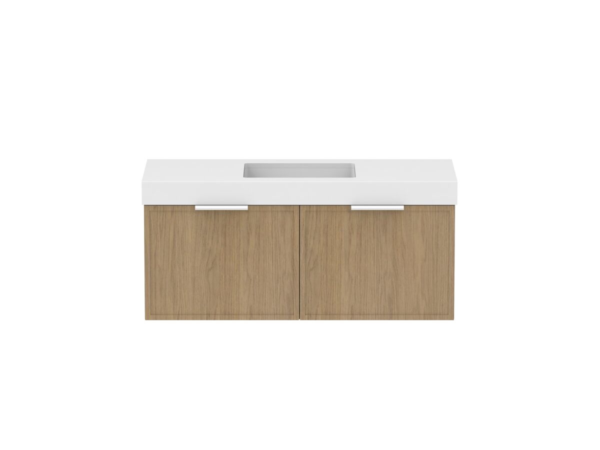 Supporting Image - Kado Lux Slim All Drawer 1200mm Wall Hung Vanity with Centre Basin 90mm Top Boston Oak