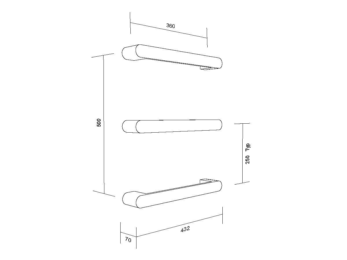 Milli Rush Heated Towel Rail 632mm (Each) Black