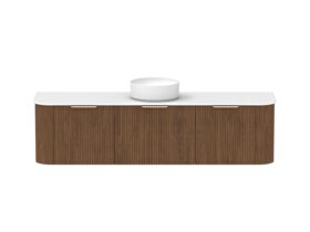 Hero - Kado Neue Fluted Double Curve All Drawer 1800 Wall Hung Vanity with Centre Basin Durasein 12mm Top Florentine Walnut