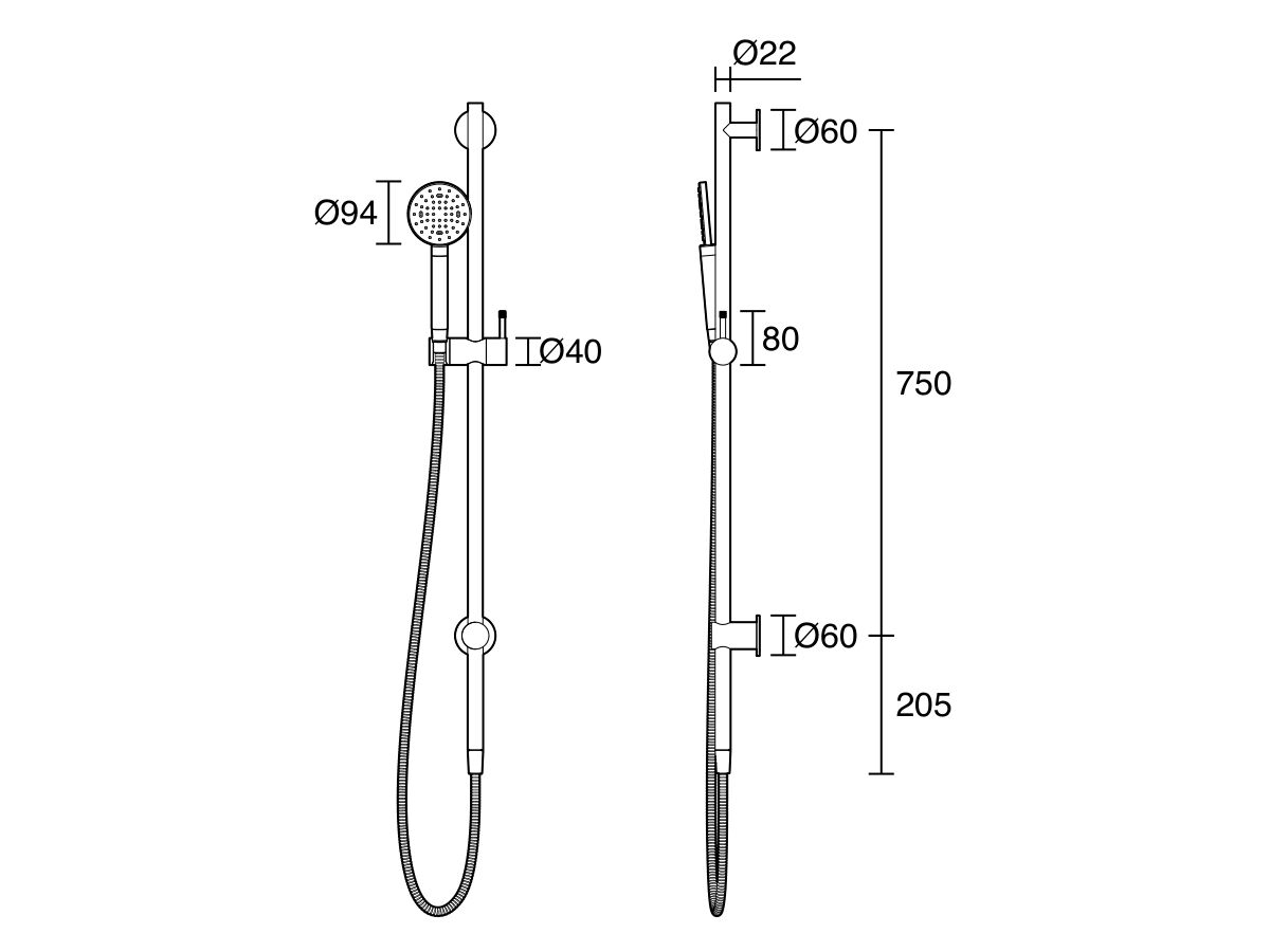Technical Drawing - Sussex Scala Nova Rail Shower