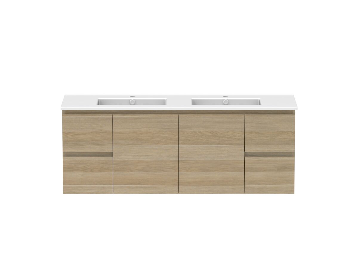 Hero - Posh Domaine 1500mm Wall Hung Vanity Unit Conventional Double Bowl Matte White Ceramic Top