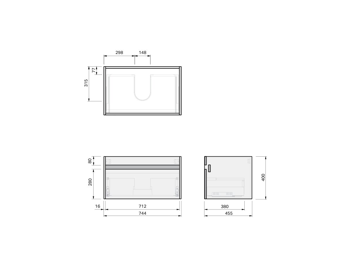Technical Drawing - Posh Domaine Single 750 Wall Hung Cherry Pie