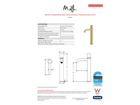 Specification Sheet - Milli Pure Extended Basin Mixer Tap Curved Spout PVD Brushed Gold (5 Star)
