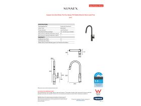 Specification Sheet - Sussex Oria Sink Mixer Pull Out Spray PVD Matte Black (5 Star) Lead Free