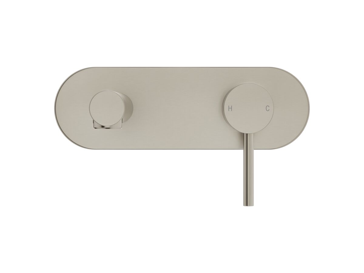 Supporting Image 2 - Mizu Drift Wall Basin / Bath Mixer Set with Straight Spout Kit Brushed Nickel (6 Star) Lead Free - Front