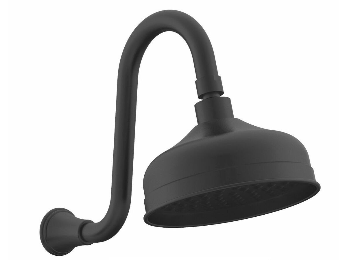 Hero - Posh Canterbury Gooseneck Shower Arm & Rose Matte Black (3 Star)