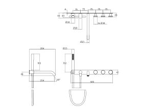Technical Drawing - Faucet Strommen Vara Disc Wall Bath Tap Set with Handshower (3 Star) Lead Free