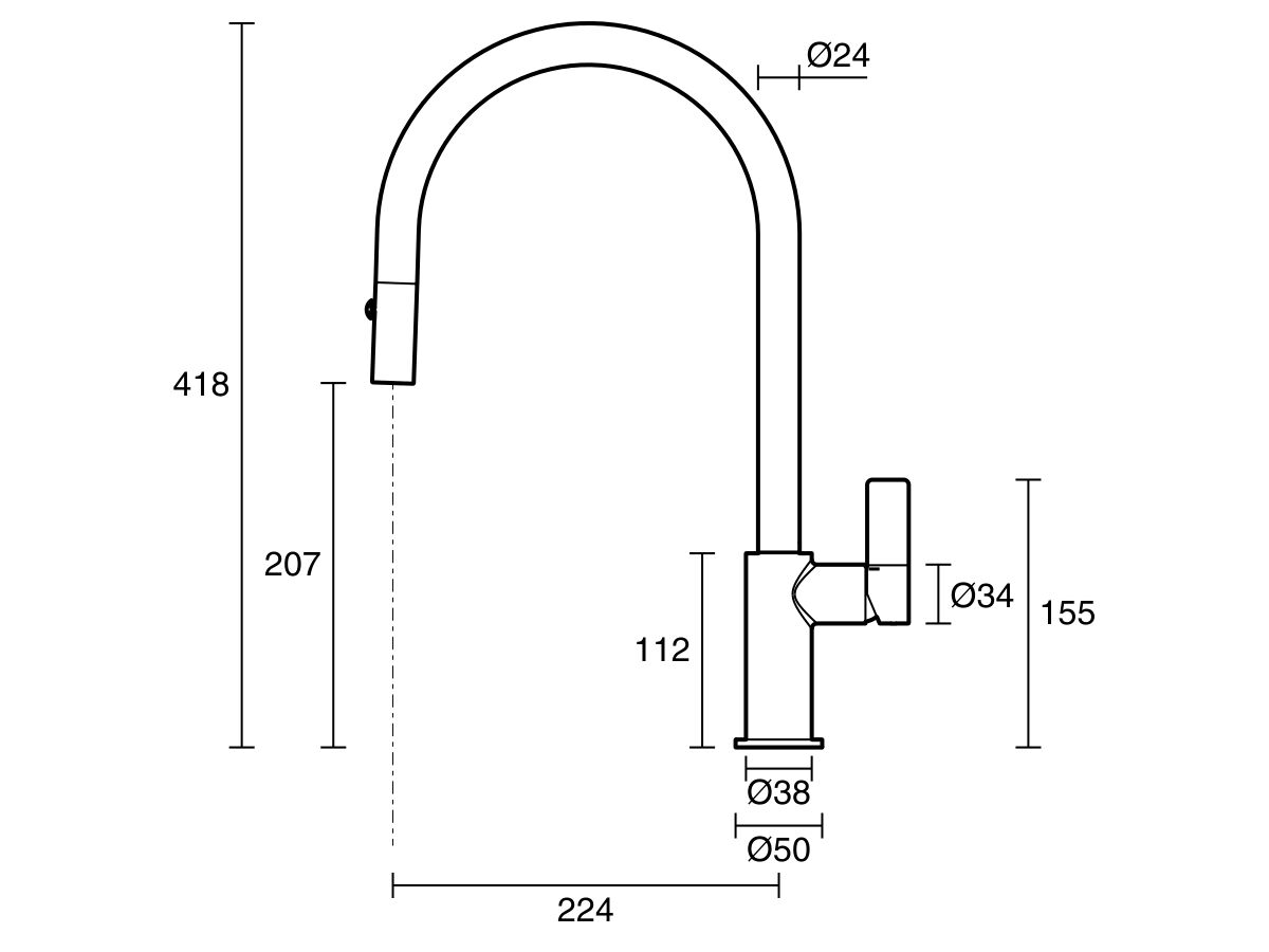 Technical Drawing - Nobili Flag Pull Out Sink Mixer