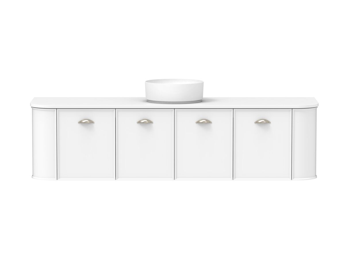 Supporting Image - Kado Era Double Curve All Door 1800mm Wall Hung Vanity with Centre Basin 20mm Top Matte White