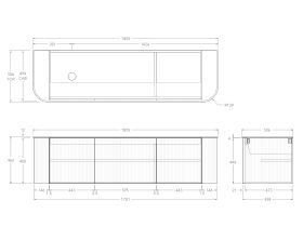 Technical Drawing - Kado Neue Fluted Double Curve All Door 1800mm Wall Hung Vanity with Left Hand Basin Durasein 12mm Top
