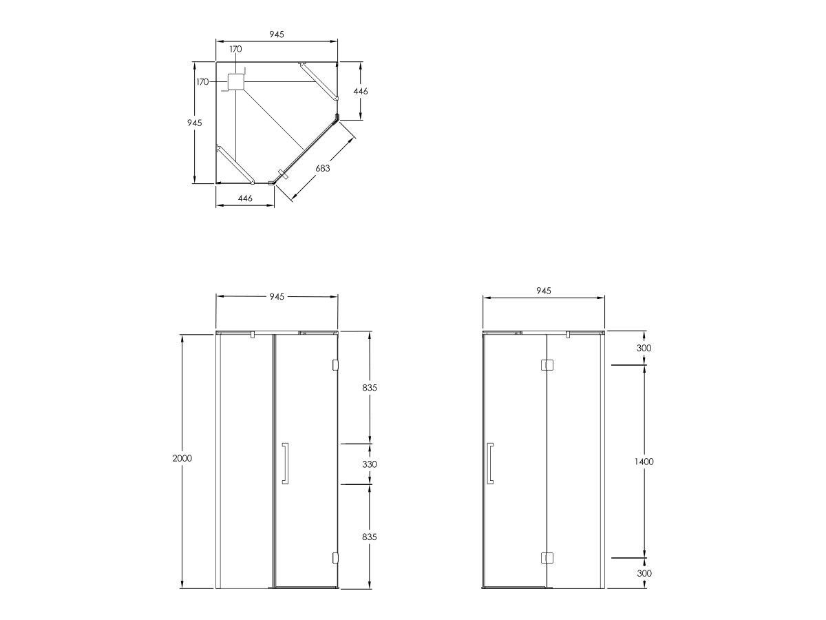 Kado Lux Shower Screen Angled 1000mm