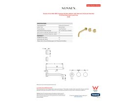 Specification Sheet - Sussex Pure Wall Bath Hostess System 250mm with Diamond Textured Handles PVD Brushed Gold Lead Free