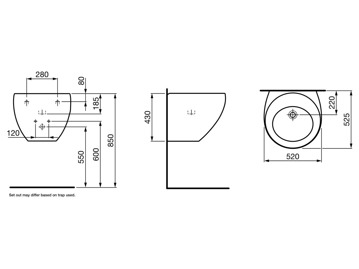 LAUFEN Alessi One Wall Basin 520 x 525mm No Taphole White