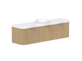 Supporting Image 2- Kado Neue Fluted Double Curve All Drawer 1800mm Wall Hung Vanity with Centre Basin Durasein 50mm Top Boston Oak