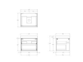 Technical Drawing - Kado Lux Slim All Drawer 600mm Wall Hung Vanity with Centre Basin 90mm Top