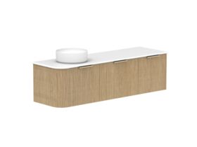 Supporting Image 2- Kado Neue Fluted Single Curve All Drawer 1650mm Wall Hung Vanity with Left Hand Basin 20mm Top Boston Oak
