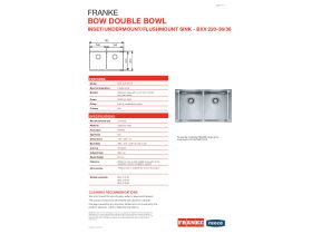 Technical Guide - Franke Bow BXX220-36 Double Bowl Undermount Sink Only
