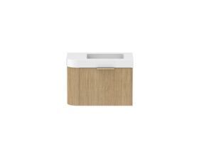 Supporting Image - Kado Neue Fluted Single Curve All Drawer 750mm Wall Hung Vanity with Centre Basin Durasein 90mm Top Boston Oak