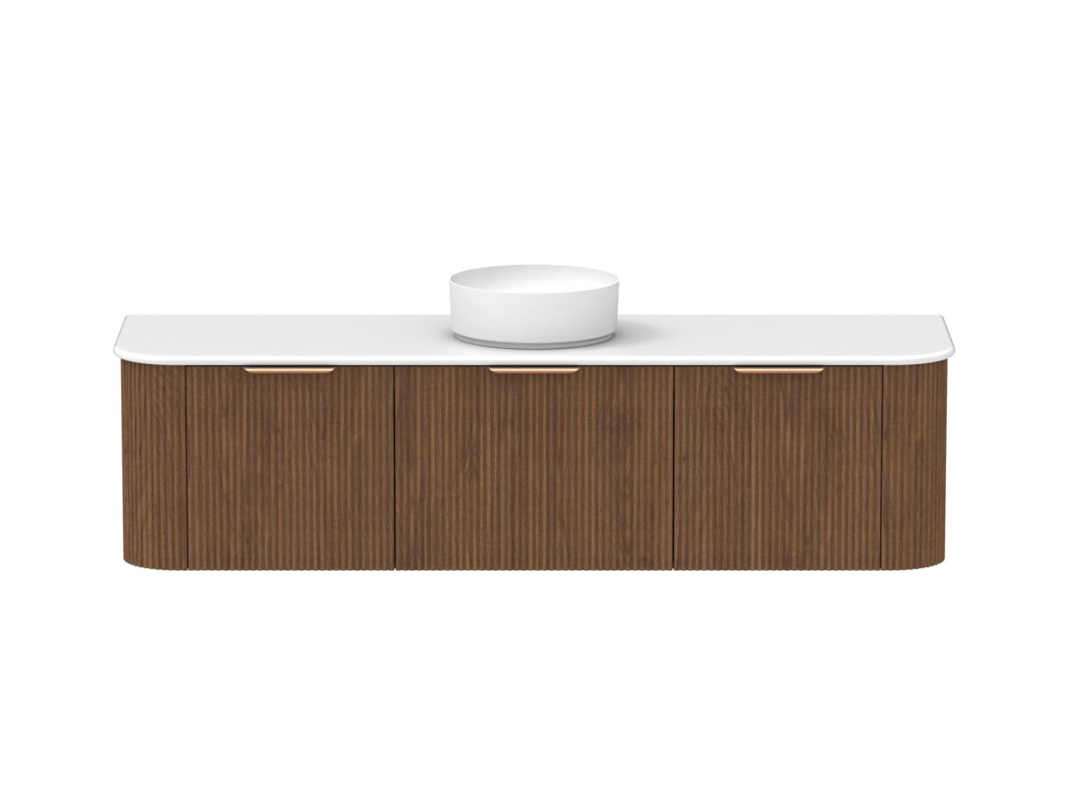 Hero - Kado Neue Fluted Double Curve All Drawer 1800 Wall Hung Vanity with Centre Basin 20mm Florentine Walnut