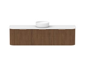 Hero - Kado Neue Fluted Double Curve All Drawer 1800 Wall Hung Vanity with Centre Basin 20mm Florentine Walnut