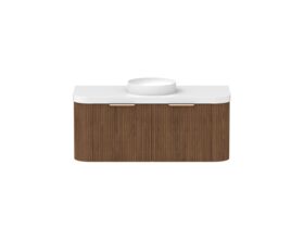 Hero - Kado Neue Fluted Double Curve All Drawer 1200mm Wall Hung Vanity with Centre Basin Durasein 50mm Top Florentine Walnut