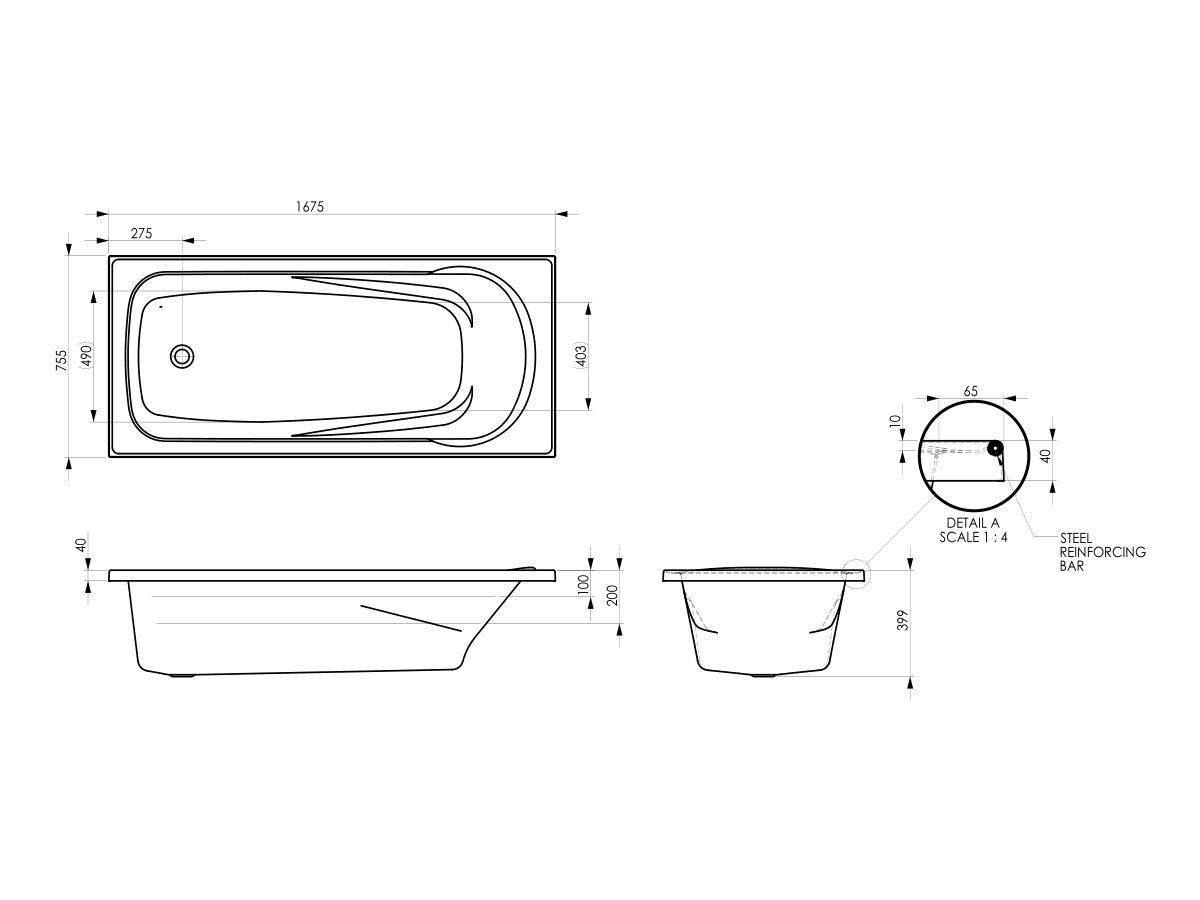 Posh Solus MKII Bath 1675 x 755mm