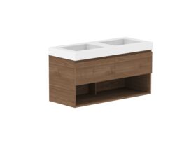 Supporting Image - Posh Domaine 1200mm Wall Hung Vanity Unit All-Drawer Open Shelf Double Bowl 90mm Top